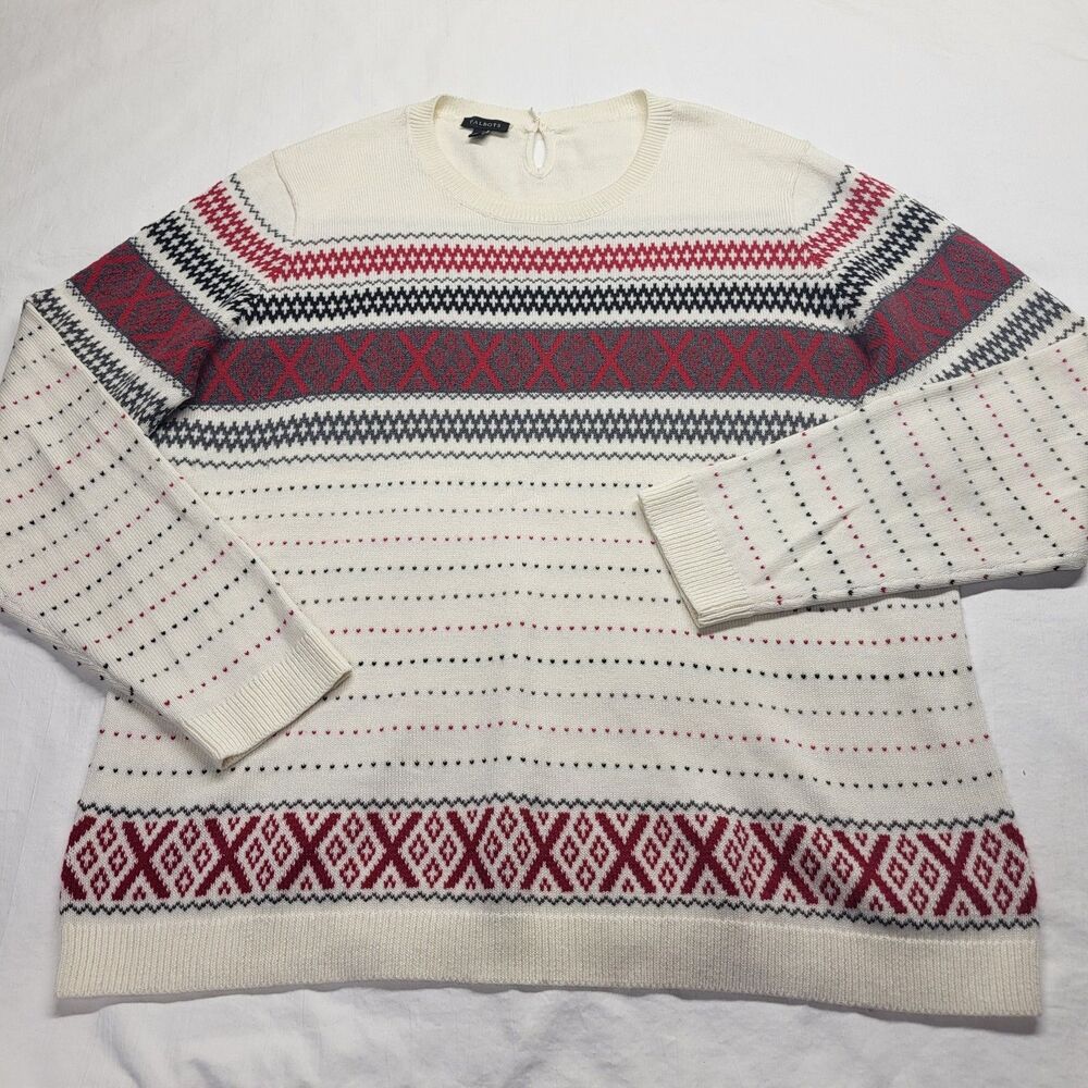Womans Talbots Fair Isle Knit Sweater Nordic Winter Pullover Off White XL